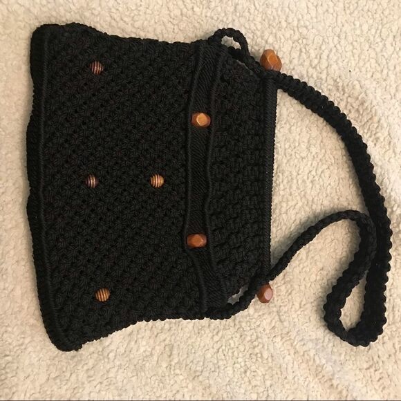 Black Macrame Shoulder Bag Purse - Picture 3 of 7